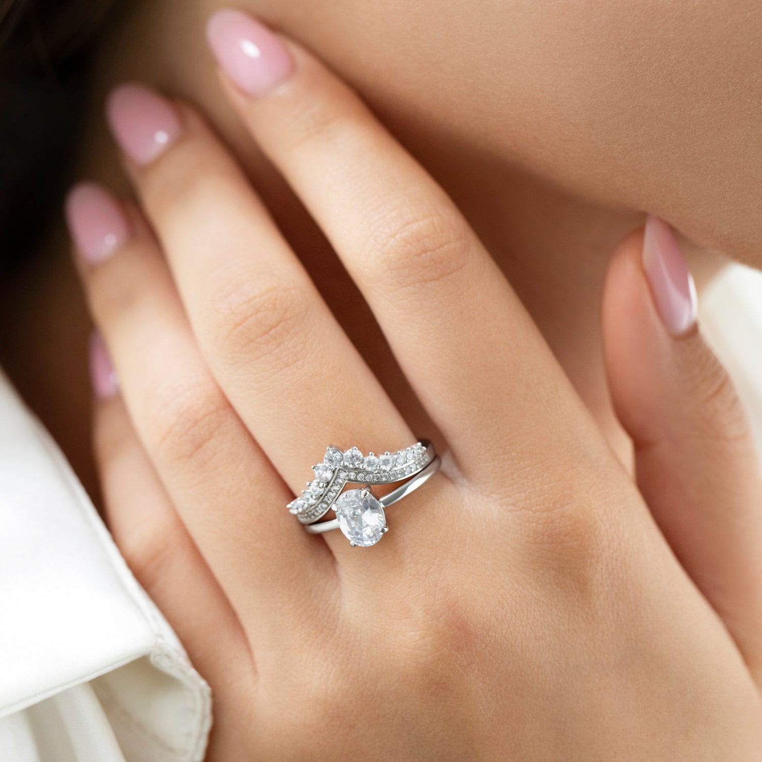 Bague Wishbone Ornée en Argent