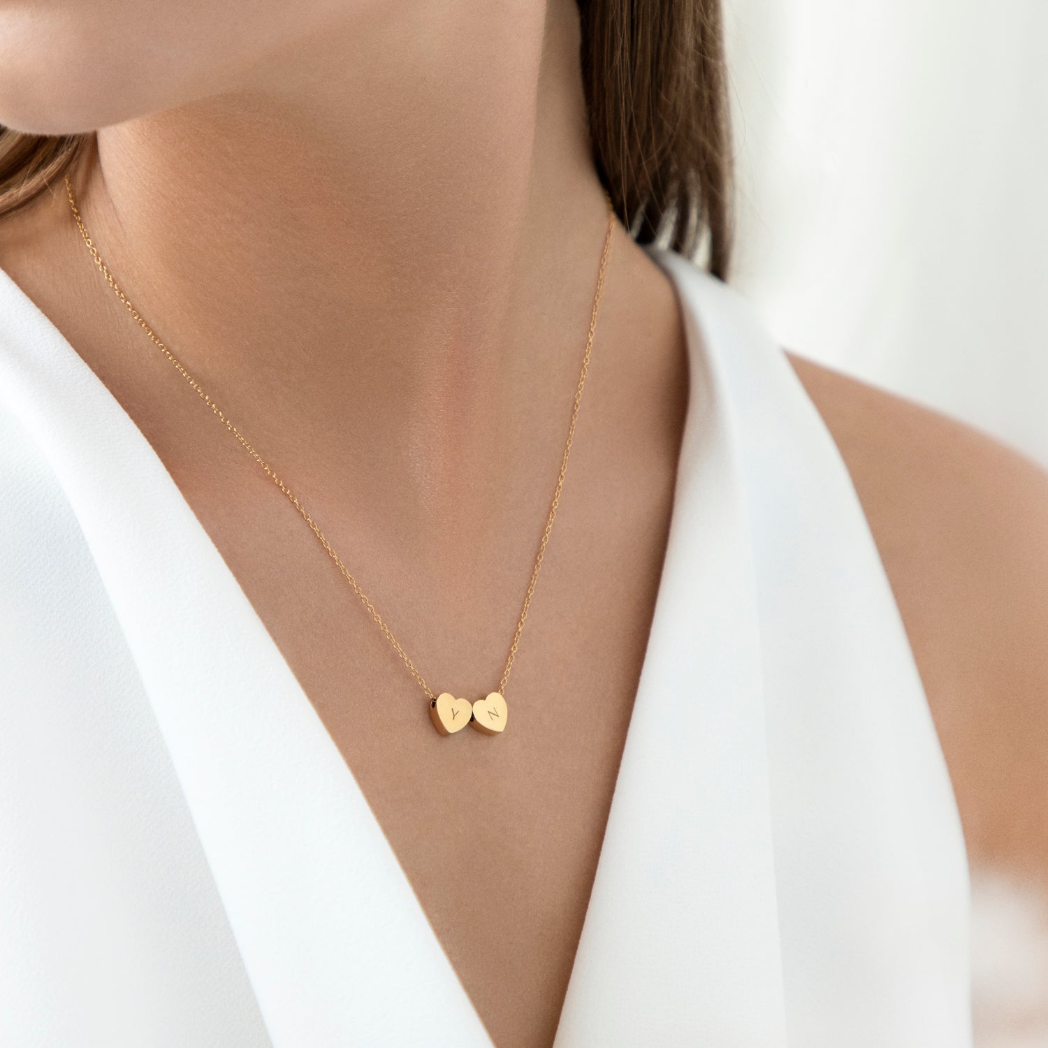 Collier Cœur Amo à Double Perle en Or