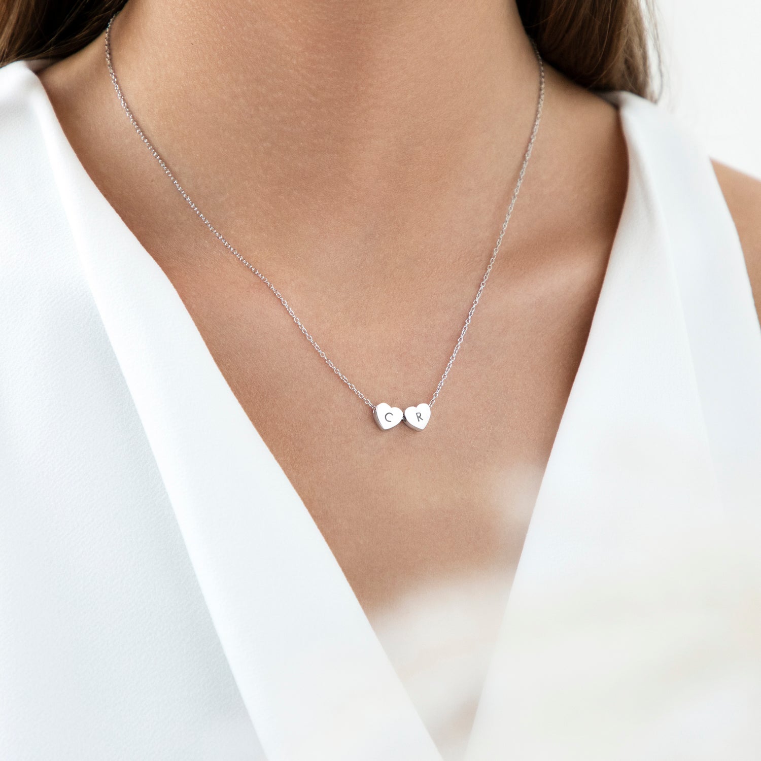 Collier Cœur Amo à Double Perle en Argent