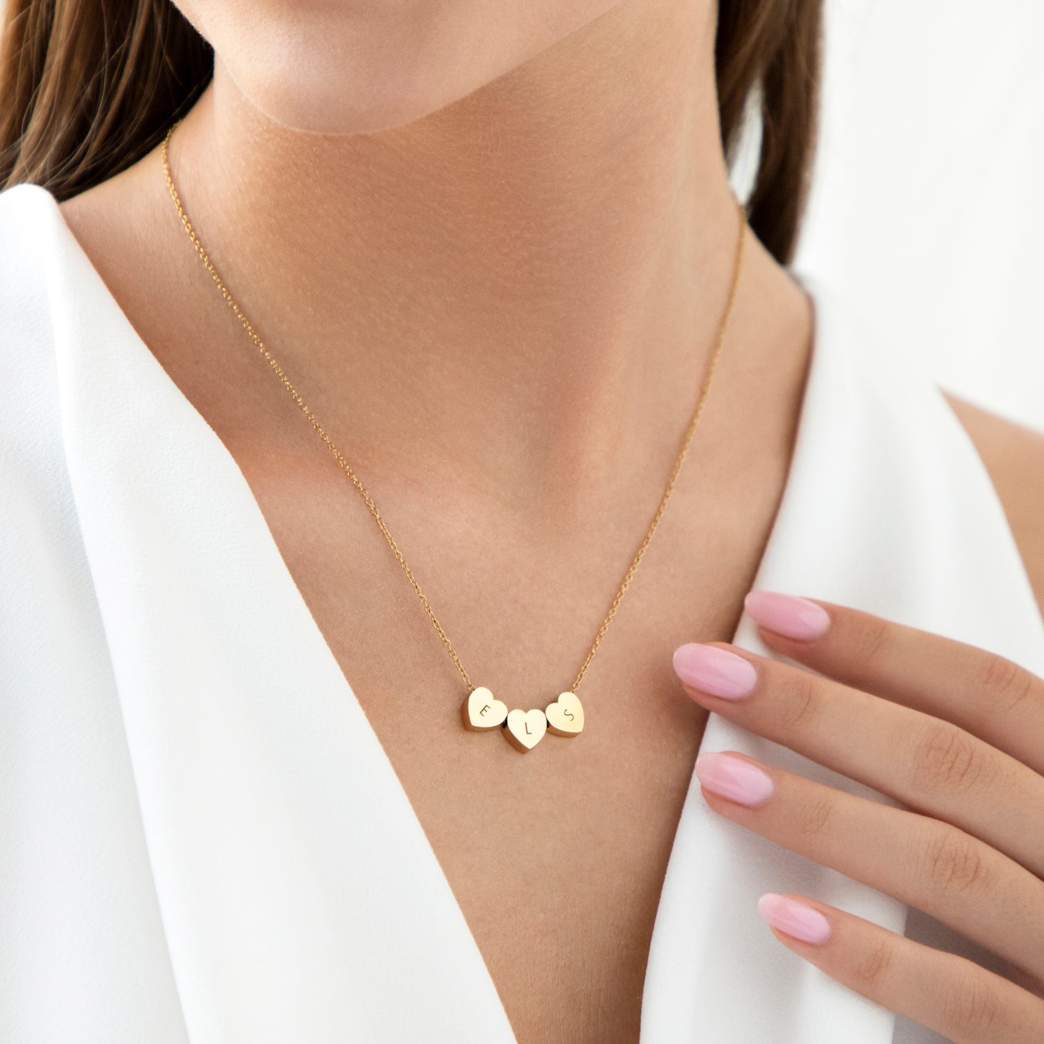 Collier Cœur Amo à Triple Perle en Or