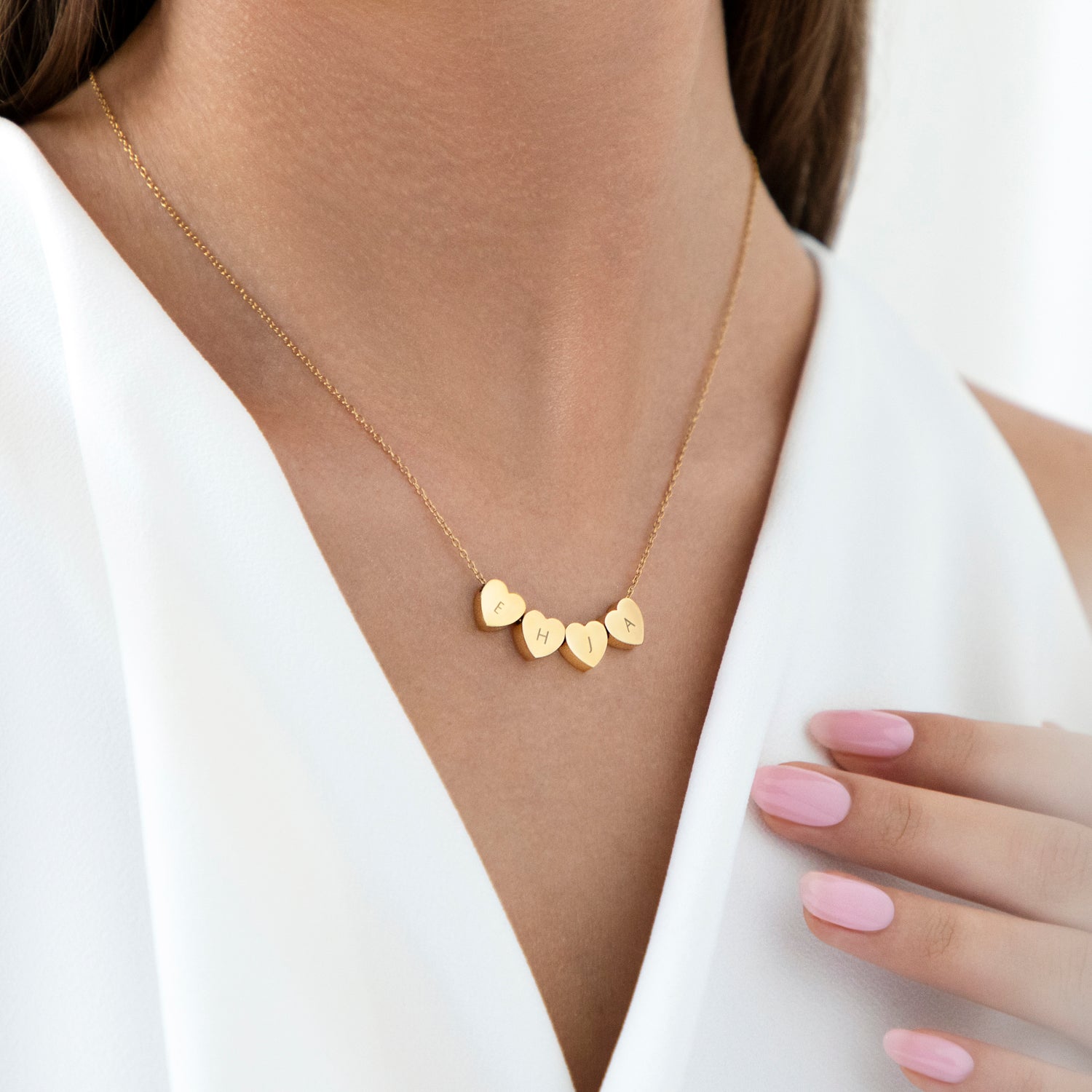 Collier Cœur Amo à Quadruple Perle en Or