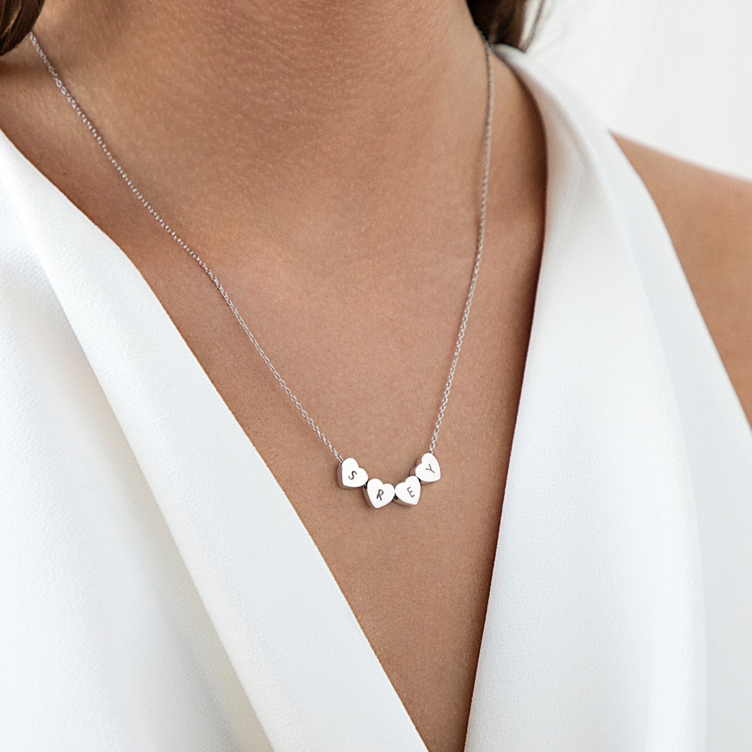 Collier Cœur Amo à Quadruple Perle en Argent