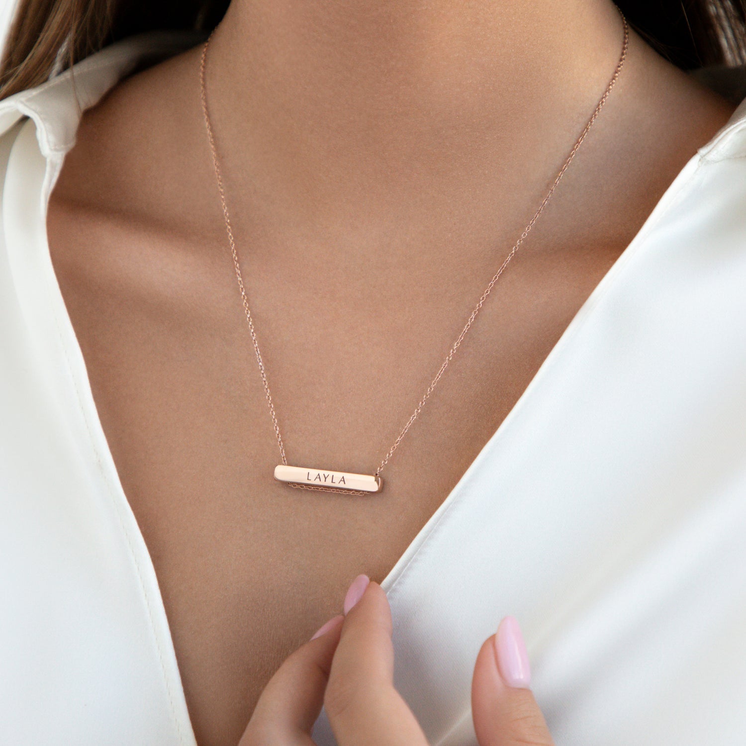 Collier Barre Horizontale 3cm en Or Rose