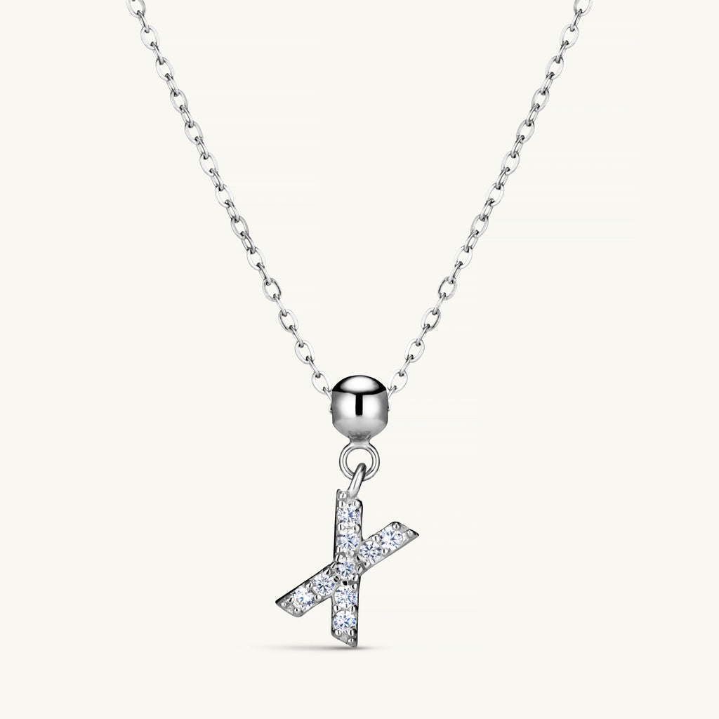 Pendentif Initiale X avec Diamant en Argent