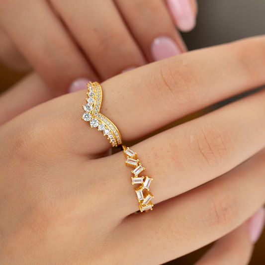 Bague Wishbone Ornée en Or