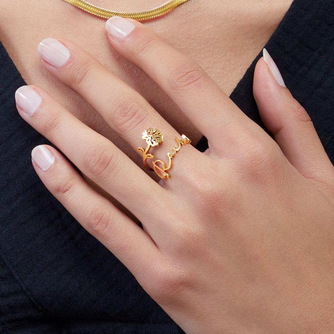 Bague Fleur de Naissance Personnalisée en Or
