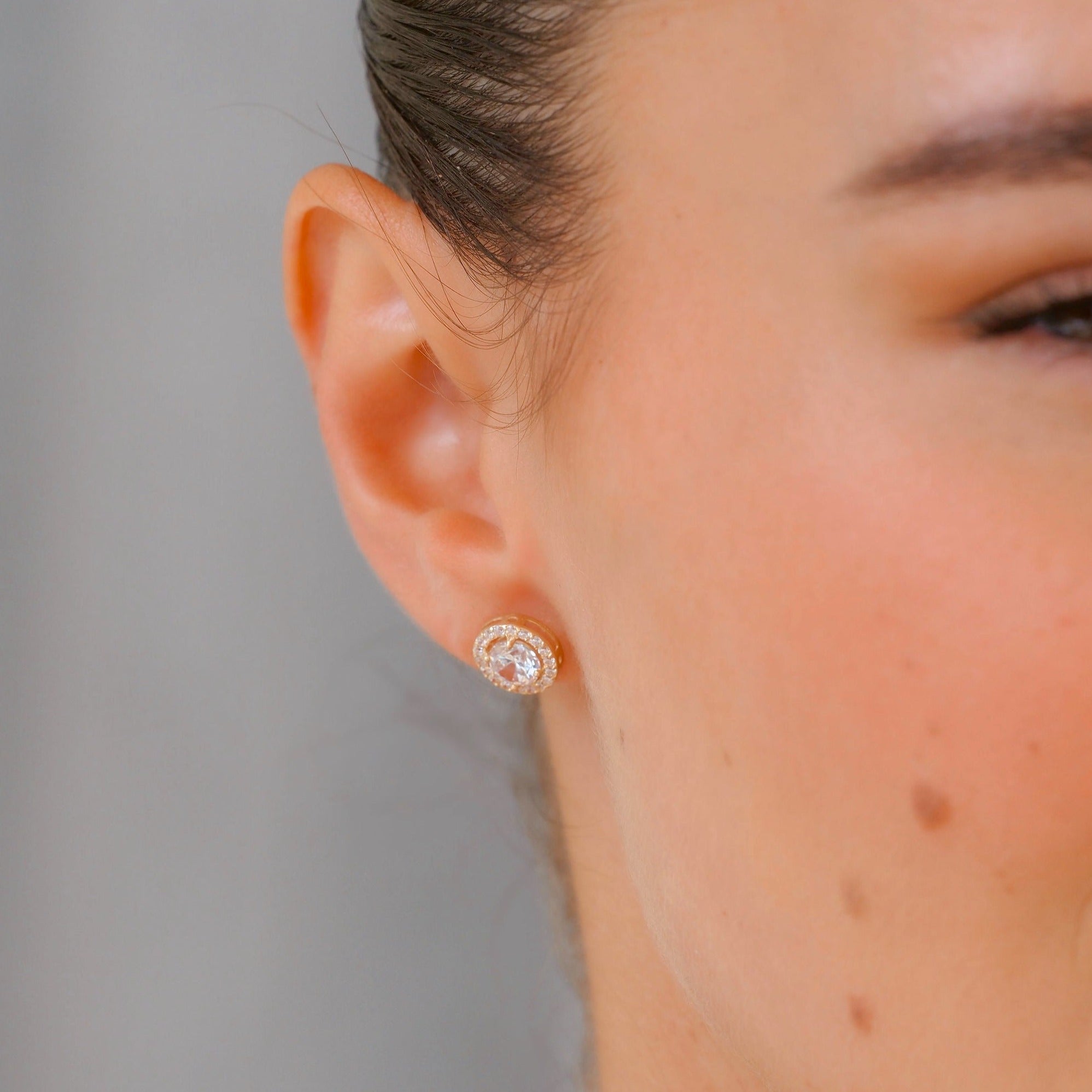 Boucles d’Oreilles Sphère Cristal en Or Massif