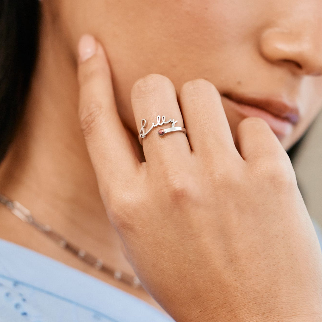 Bague Prénom & Pierre de Naissance en Or