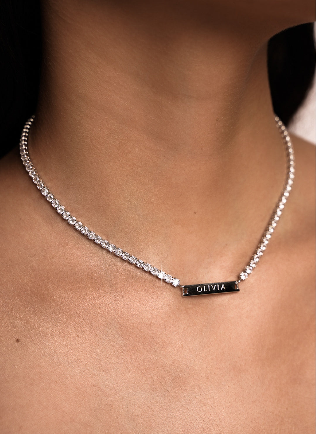 Collier Tennis Gravé en Argent