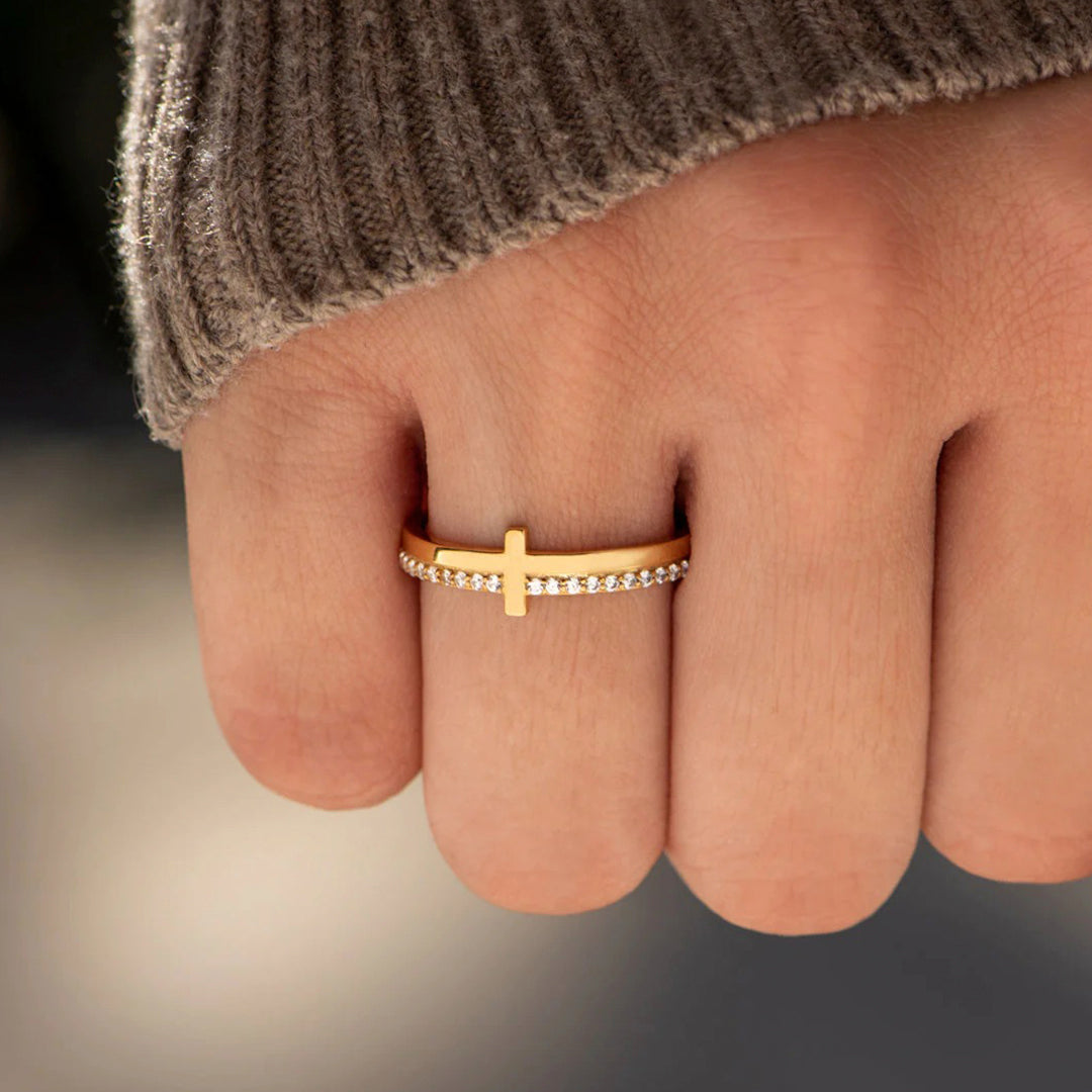Bague Croix Dorée Foi & Sérénité en Or