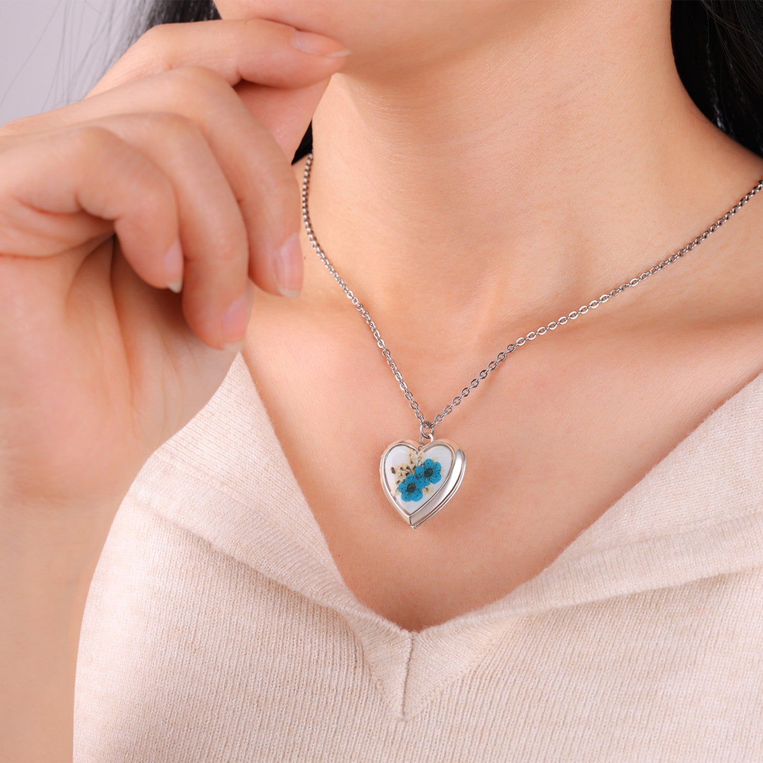 Forget-Me-Not Heart Locket Necklace