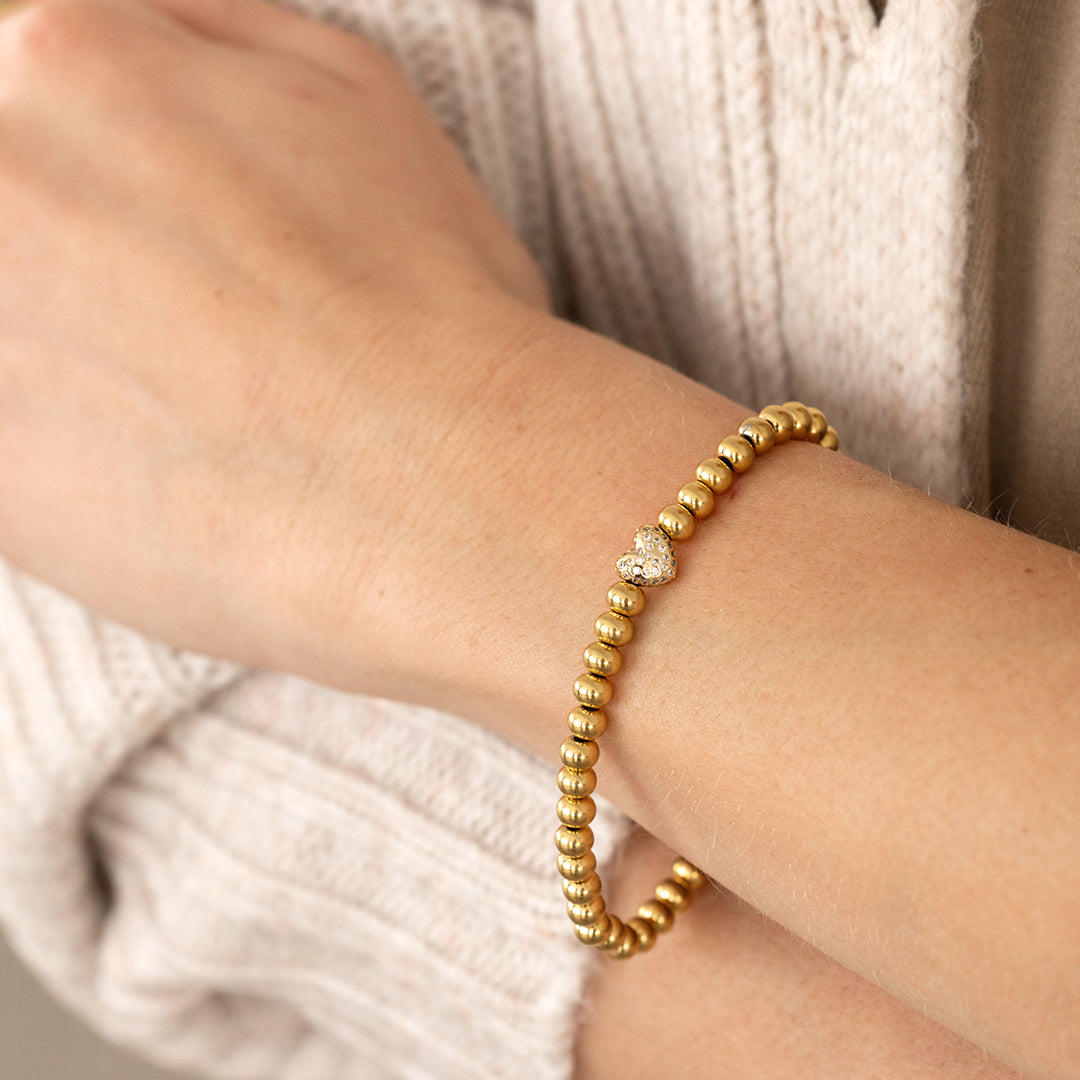 Bracelet Perlé Cœur Pavé en Or