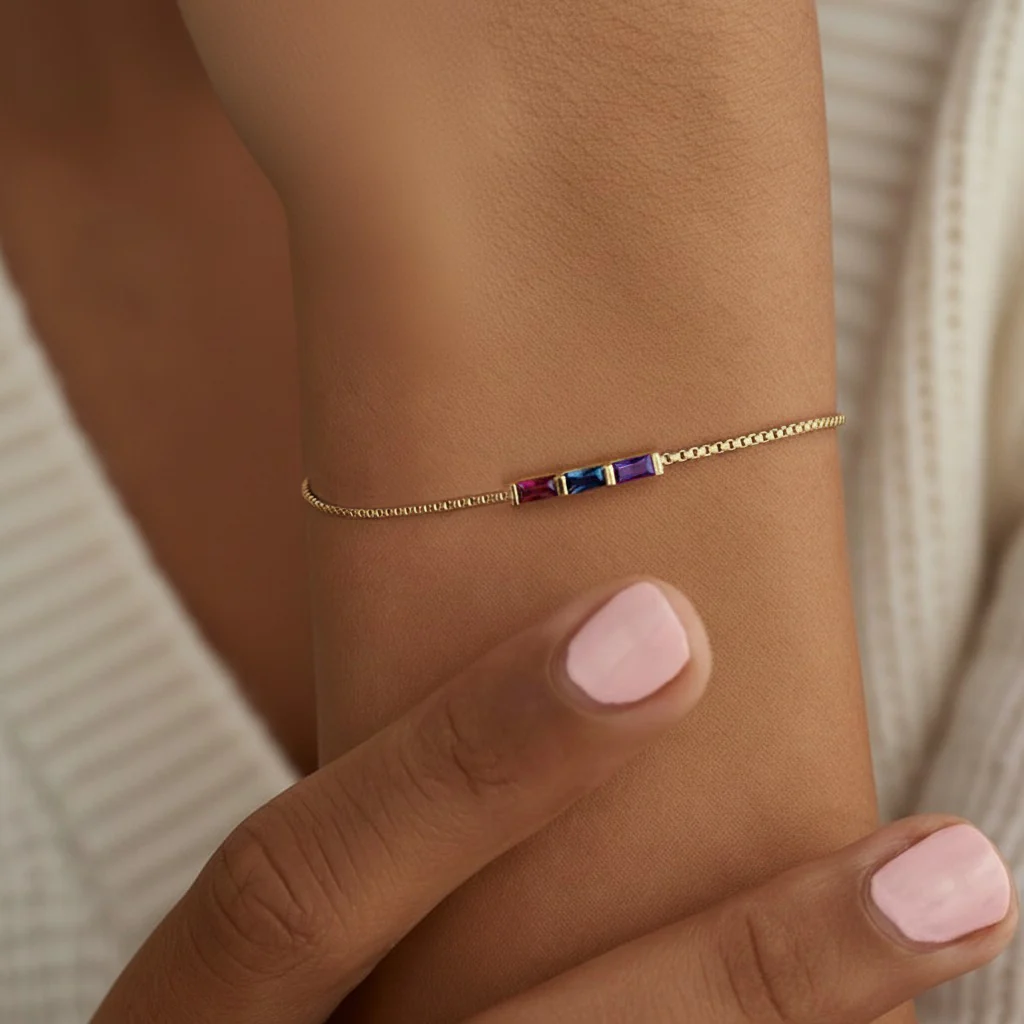 Bracelet Arc-en-Ciel Avec Pierre de Naissance en Or
