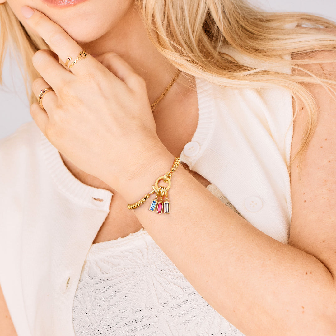 Bracelet Perlé avec Pendentif Pierre de Naissance en Or