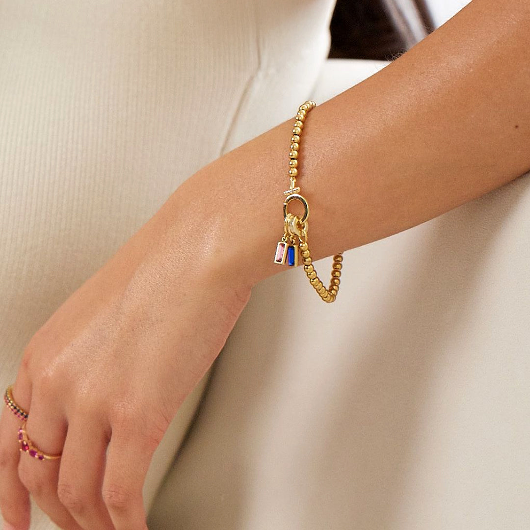 Bracelet Perlé avec Pendentif Pierre de Naissance en Or