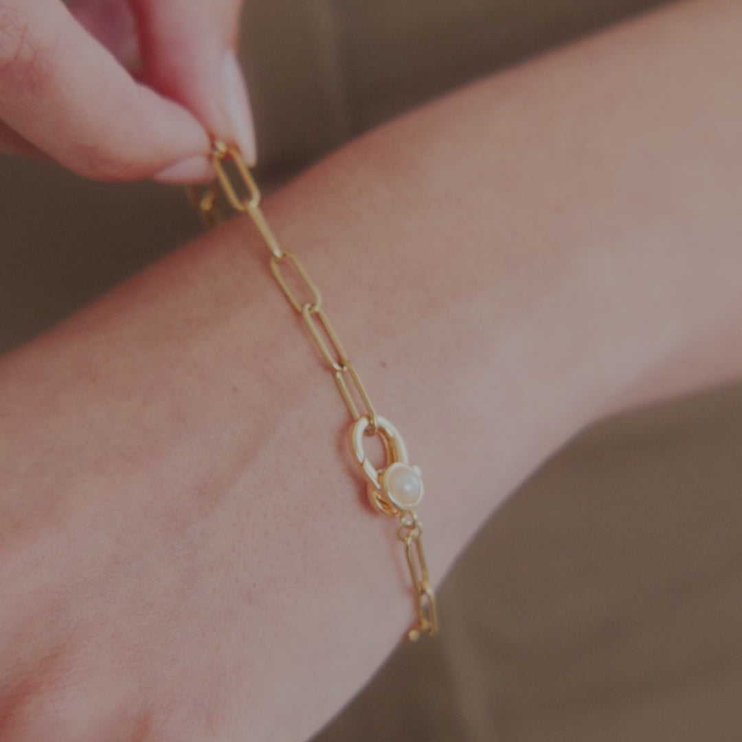 Pulsera de Cadena con Eslabones y Perla