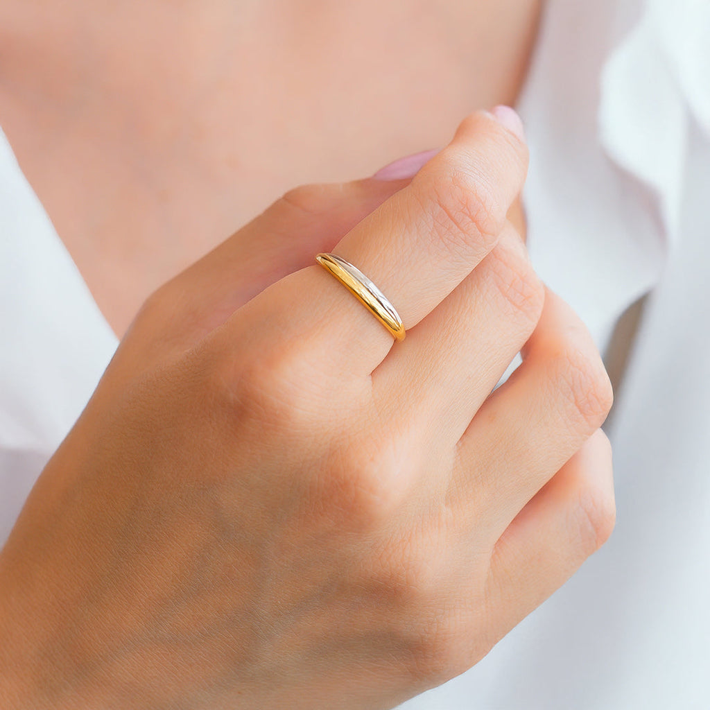 Bague Croisée Bimétal en Or et Argent