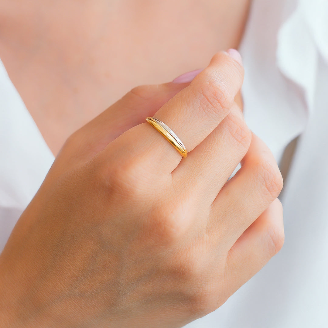 Bague Croisée Bimétal en Or et Argent