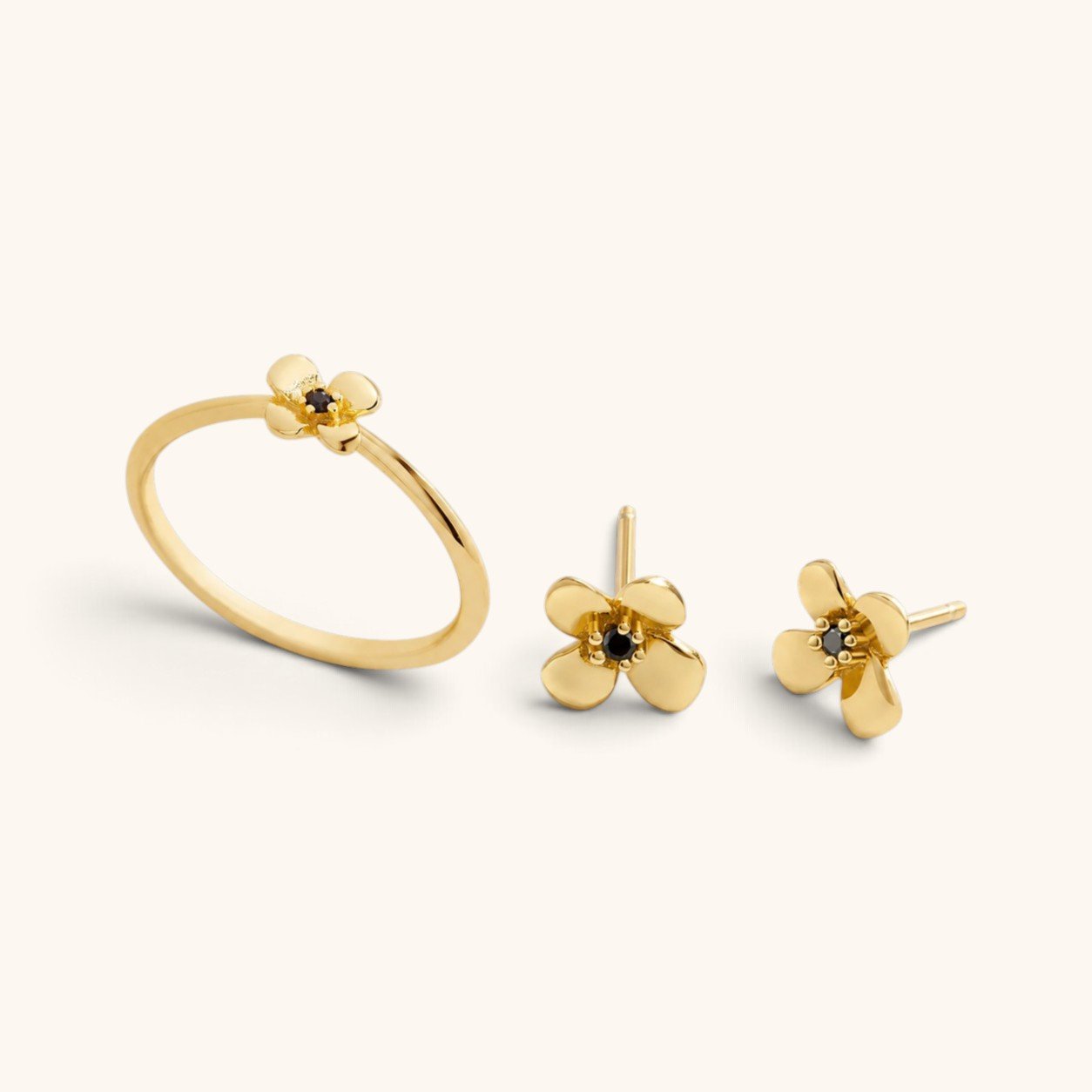 Ensemble Pétales Dorés 🌻 - Bague et Boucles d'oreilles