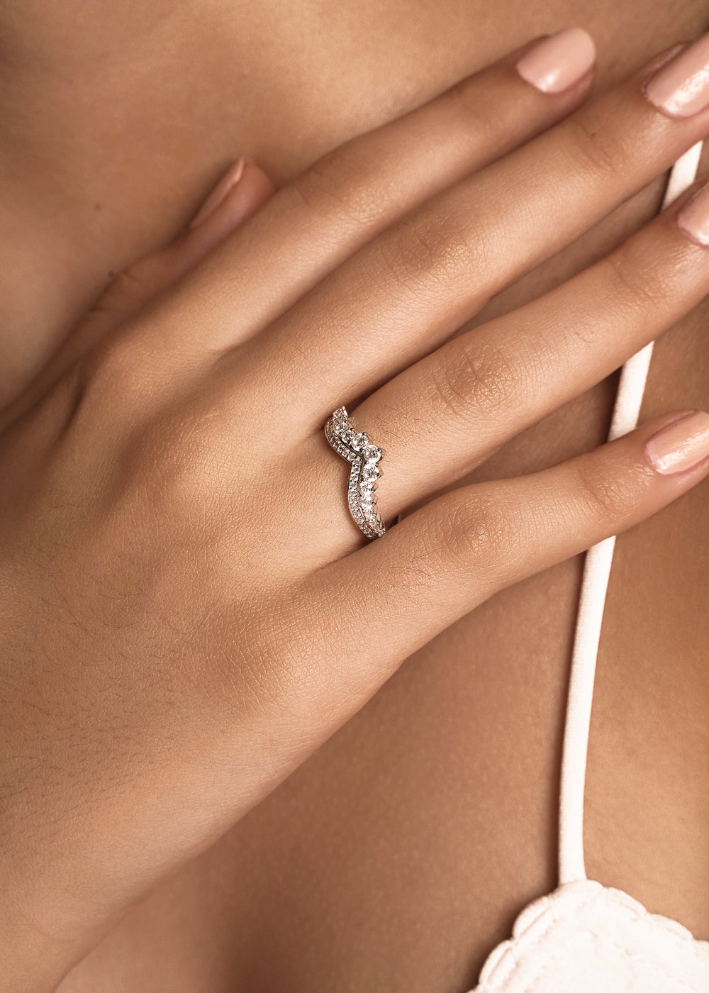 Bague Wishbone Ornée en Argent